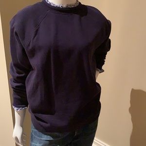 J.CREW NWT Navy Sweatshirt w/ Navy/White Stripe Ruffle Detail on Collar & Sleeve